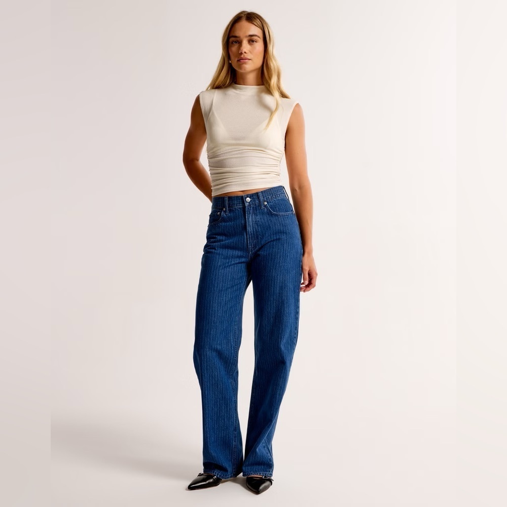 Abercrombie & Fitch The Loose High Rise Relaxed Pinstripe Blue Jeans size 32 - Picture 4 of 15
